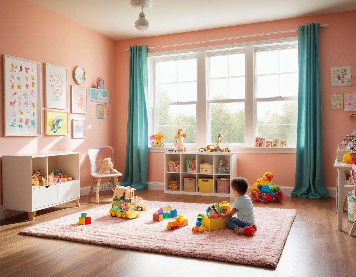 A vibrant and colorful playroom filled with high-quality educational toys scattered across the floor. A diverse group of children joyfully engaging with different types of toys, showcasing their developmental benefits. Sunlight streams through a window, creating a warm and inviting atmosphere that highlights the importance of play in learning. Gentle pastel colors dominate the wall decor, adding to the nurturing environment. super-realistic. vibrant colors. warm lighting.
